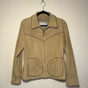 Wislons Leather Vintage Suede Fringe Zip-Up Jacket - Size L